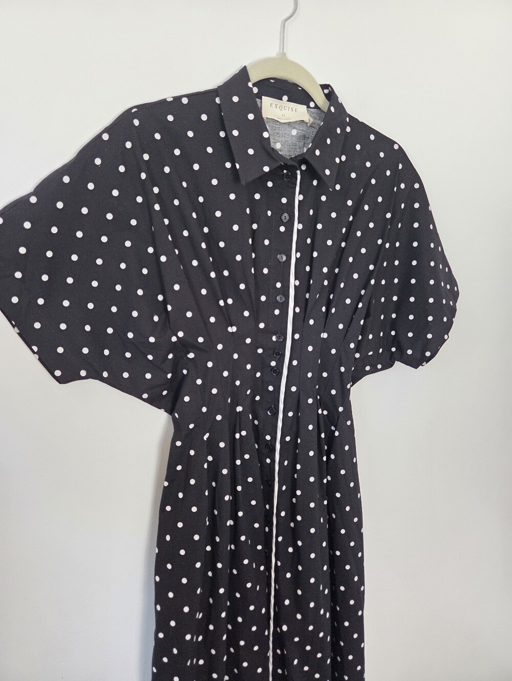 Exquise Eleanor Shirt Dress Anthropologie Tobie Black White Polka Dot Small - Picture 3 of 12